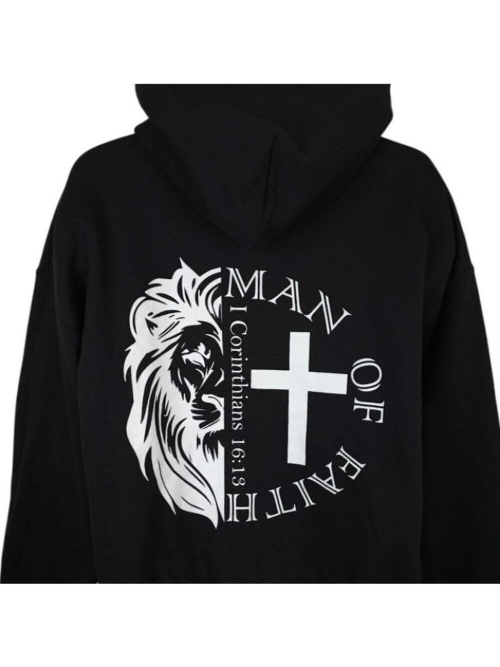 Christian Sweatshirt Hoodie Mens Size XL Black Lion Man Of Faith 1 Corinthians